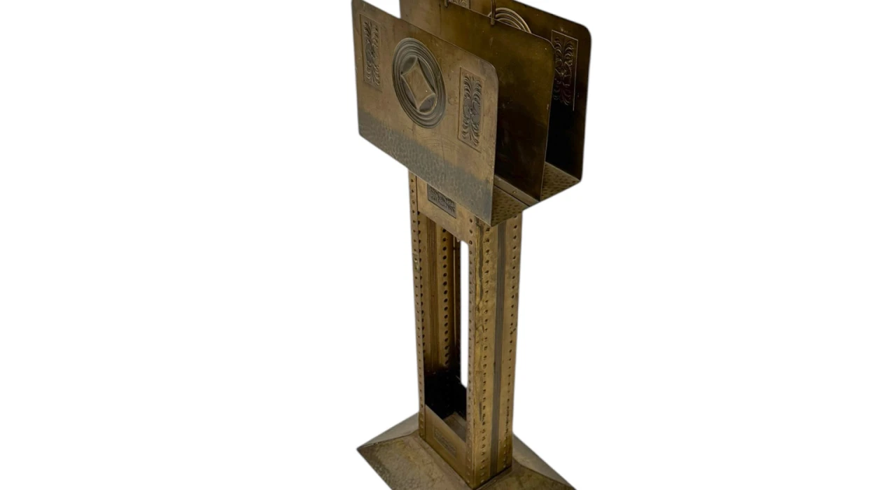 Vienna Secession Patinated Brass Magazine Rack, 1900s